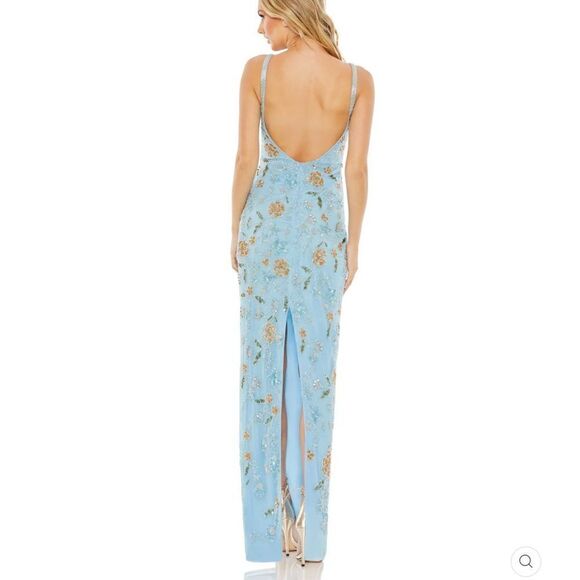 Mac Duggal 10808 Womens Blue Hand Beaded Floral Gown Dress Blue - Picture 6 of 16